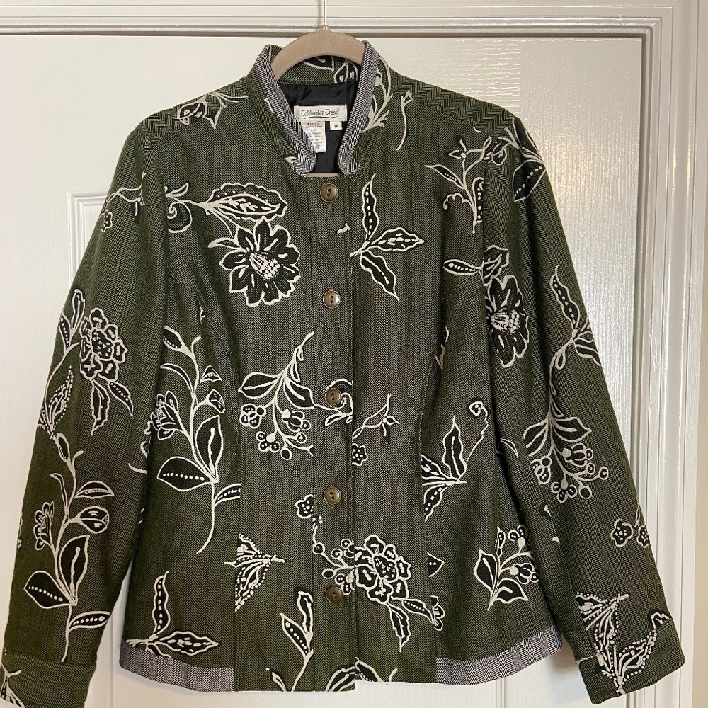 Coldwater Creek Floral Herringbone Jacket/Blazer Mandarin Collar M Casual Office